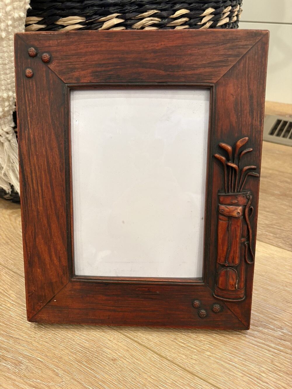 Vintage Golf Bag 3D Resin 5x7 Picture Frame Faux Wood Grain Heavy Desk Frame